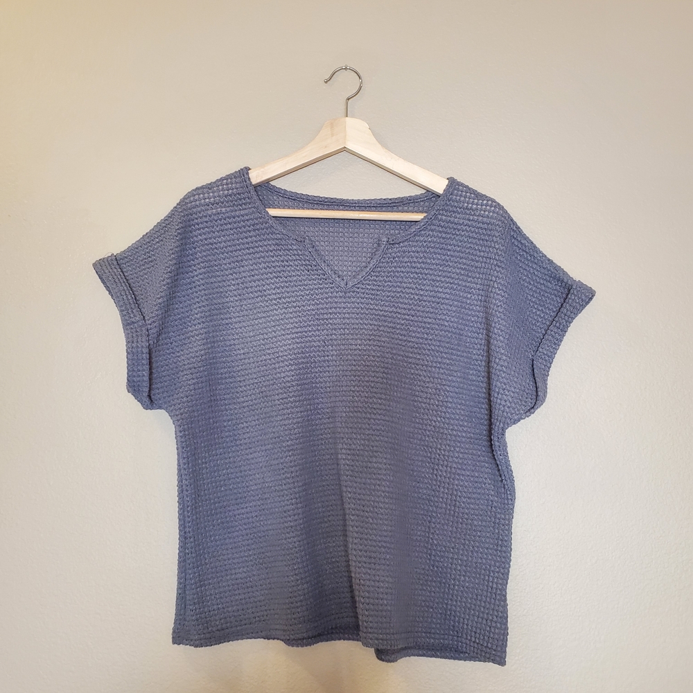Casual Blue Knit Women's Top